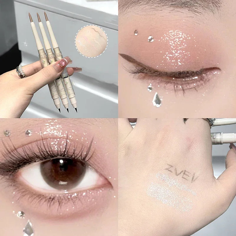 Double Head Matte Pearlescent Eyeliner Pen Highlighter Brightening Shadow Under Eyelid Liner Liquid Contour Lying Silkworm Pen Qme