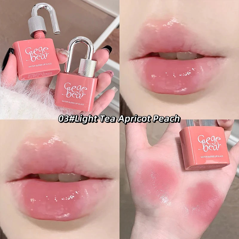 Gege Bear Lock Heart Sweet Water Gloss Lip Glaze Moisturizing Mirror Qme GX1279-3