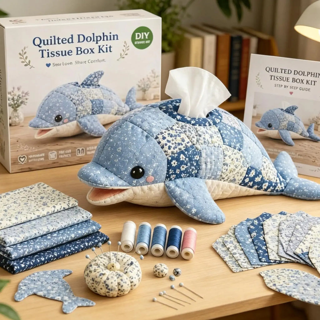 Quilted Sea Animal Tissue Box DIY Kit Handmade Decorative Handmade Tissue Box DIY Kit for Women Beginners Bathroom Office Home Qme