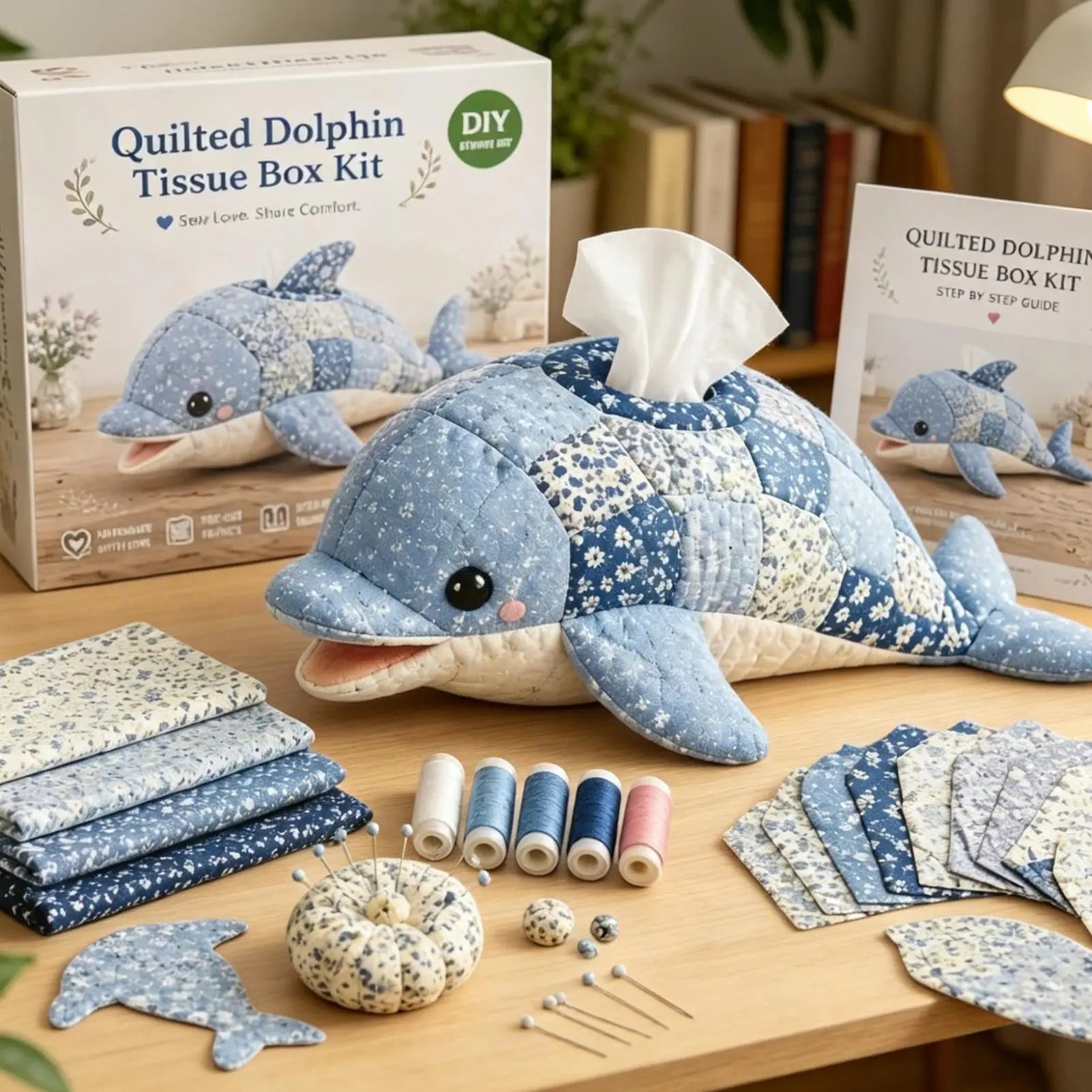 Quilted Sea Animal Tissue Box DIY Kit Handmade Decorative Handmade Tissue Box DIY Kit for Women Beginners Bathroom Office Home Qme