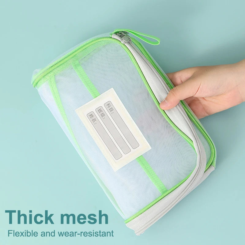 A4 Double-layer Mesh Zipper Bag Large Capacity Stationery Storage Qme