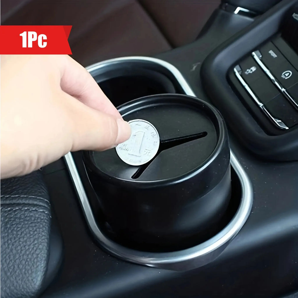 1pc Lightweight Durable Car Storage Box | Convenient Lid,Trash Receptacle, Cup Holder | For Vehicle Consoles, Loose Change, Pens Qme
