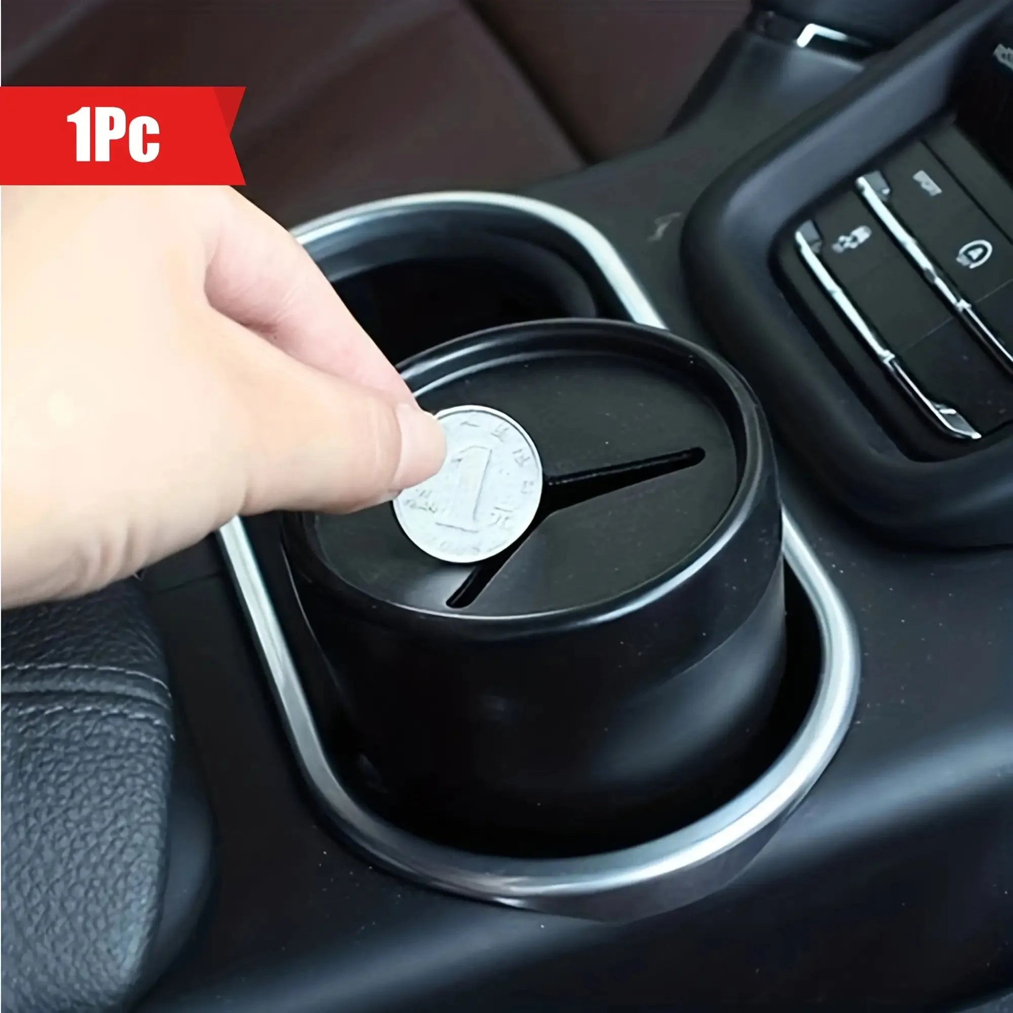 1pc Lightweight Durable Car Storage Box | Convenient Lid,Trash Receptacle, Cup Holder | For Vehicle Consoles, Loose Change, Pens Qme