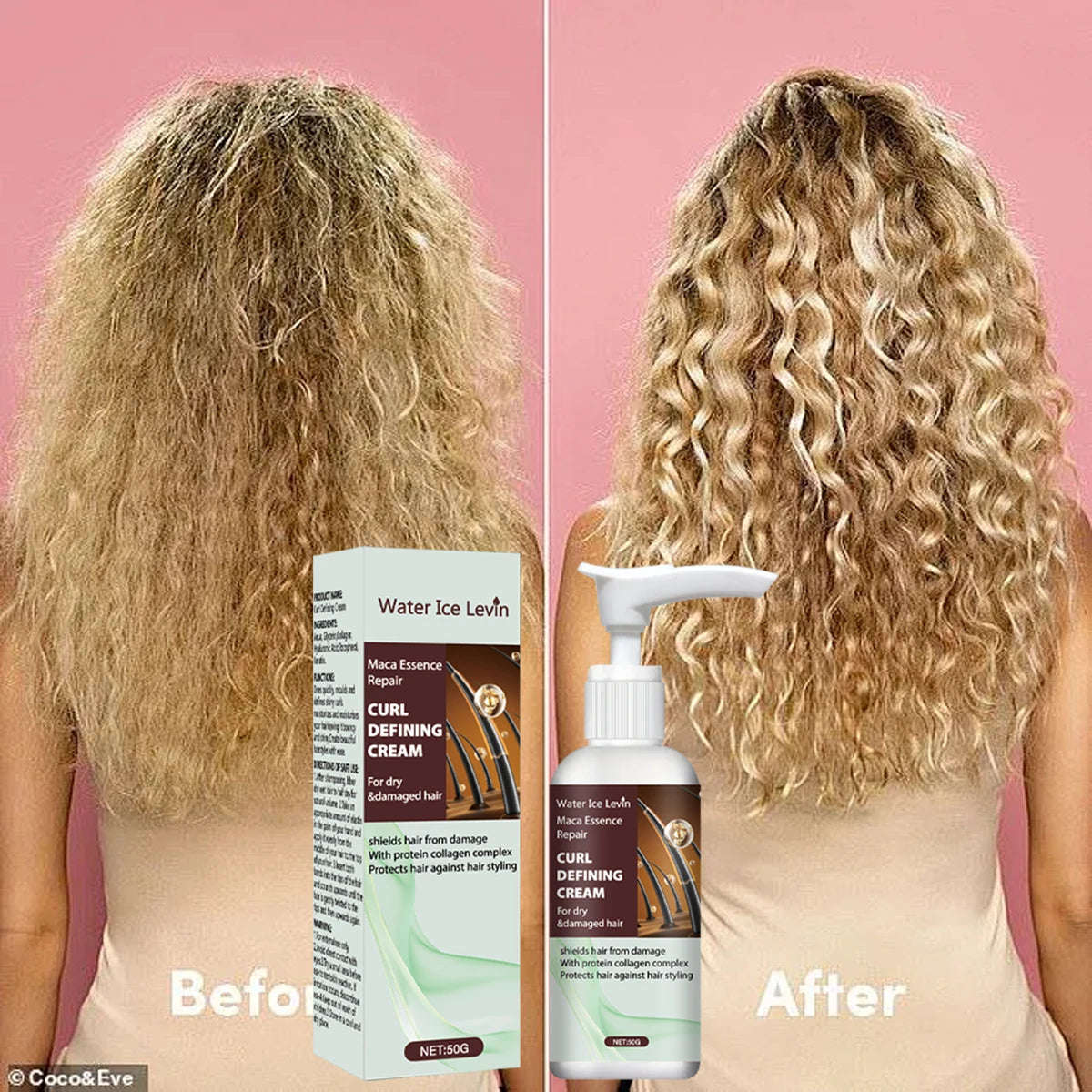 Maca Essence Curl Defining Cream with Keratin & Collagen Quick-Dry Formula for Bouncy, Shiny Curls Frizz Control Protection Qme