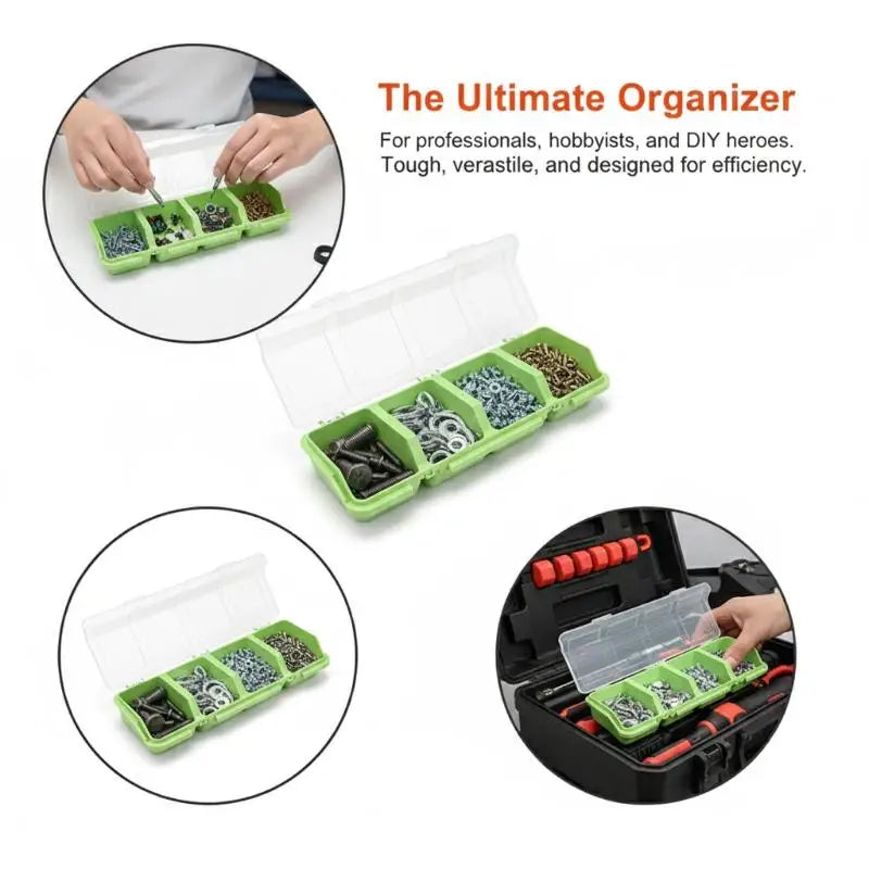 Screw Organizer Box Display Parts Storage 4 Compartments Lid Plastic Qme