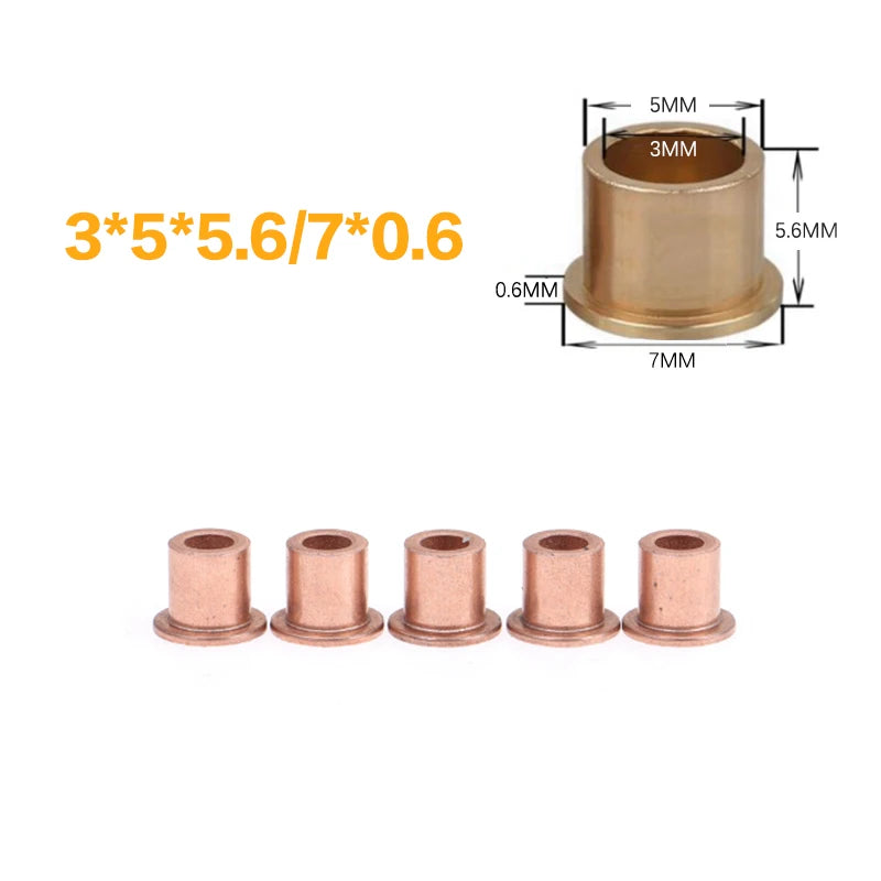 5Pcs Flanging Self-Lubricating Bearing Powder Metallurgy Oil Copper Bushing Guide Sleeve With Stepped Flange Hardware Qme 3x5x5.6