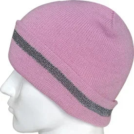 Casual Autumn Winter Warm Caps for Women and Men, Unisex Luminous Outdoor Cycling Ski Knitted Hats with Reflective Stripe Qme Pink