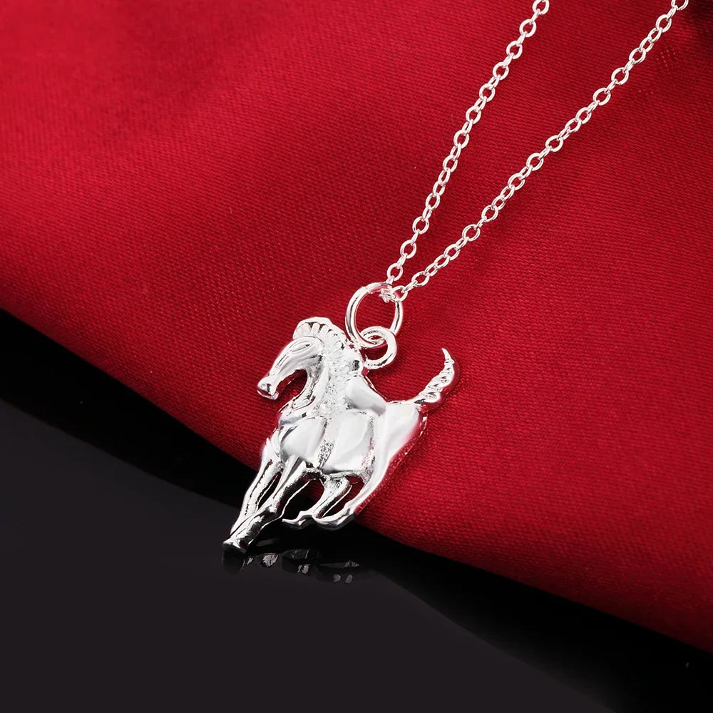 Fashion brand 925 Sterling Silver Necklace For Women luxury Wedding Jewelry elegant horse pendants chain neckalce Qme