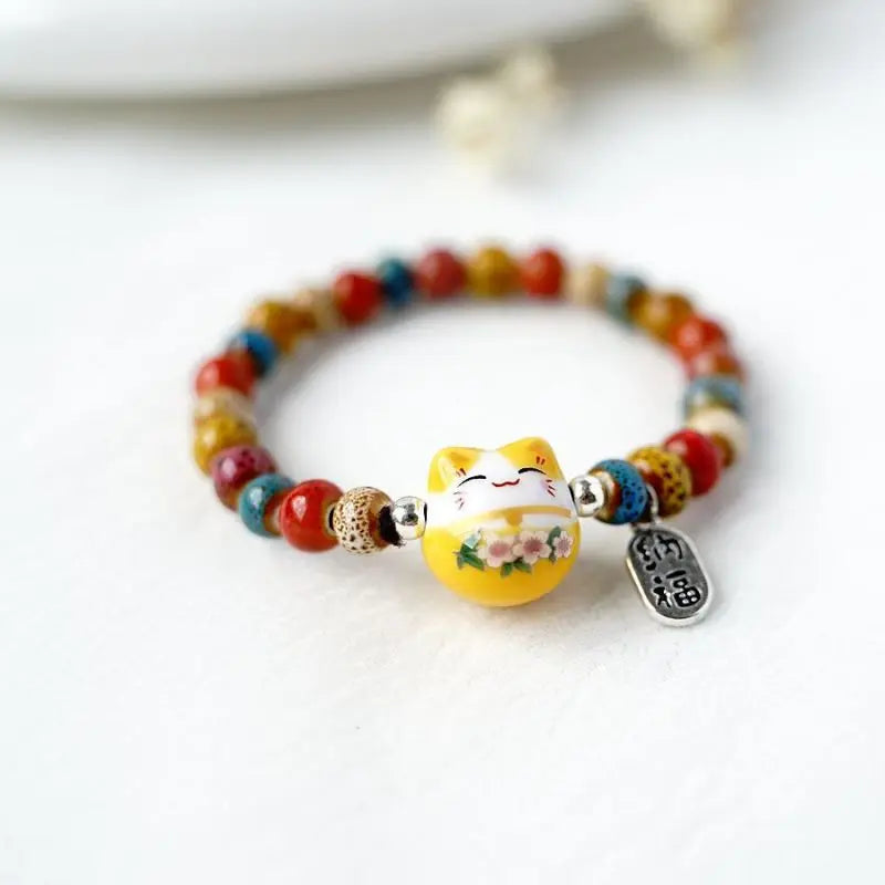 b03 Cat Bracelet For Girls Colorful Beaded Bracelets Harajuku Ceramics Anime Pendant Charm Bracelets Jewelry Gifts Wholesale Qme