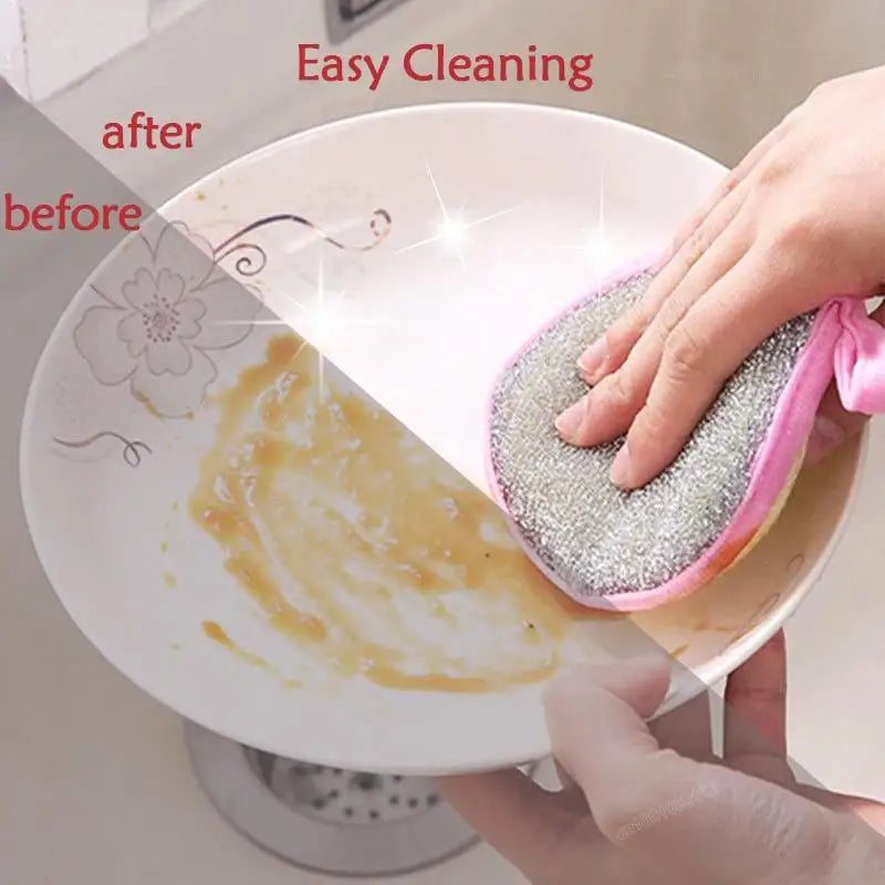 5 Double-sided Dishwashing Sponge Pot Scouring Pad Home Kitchen Qme