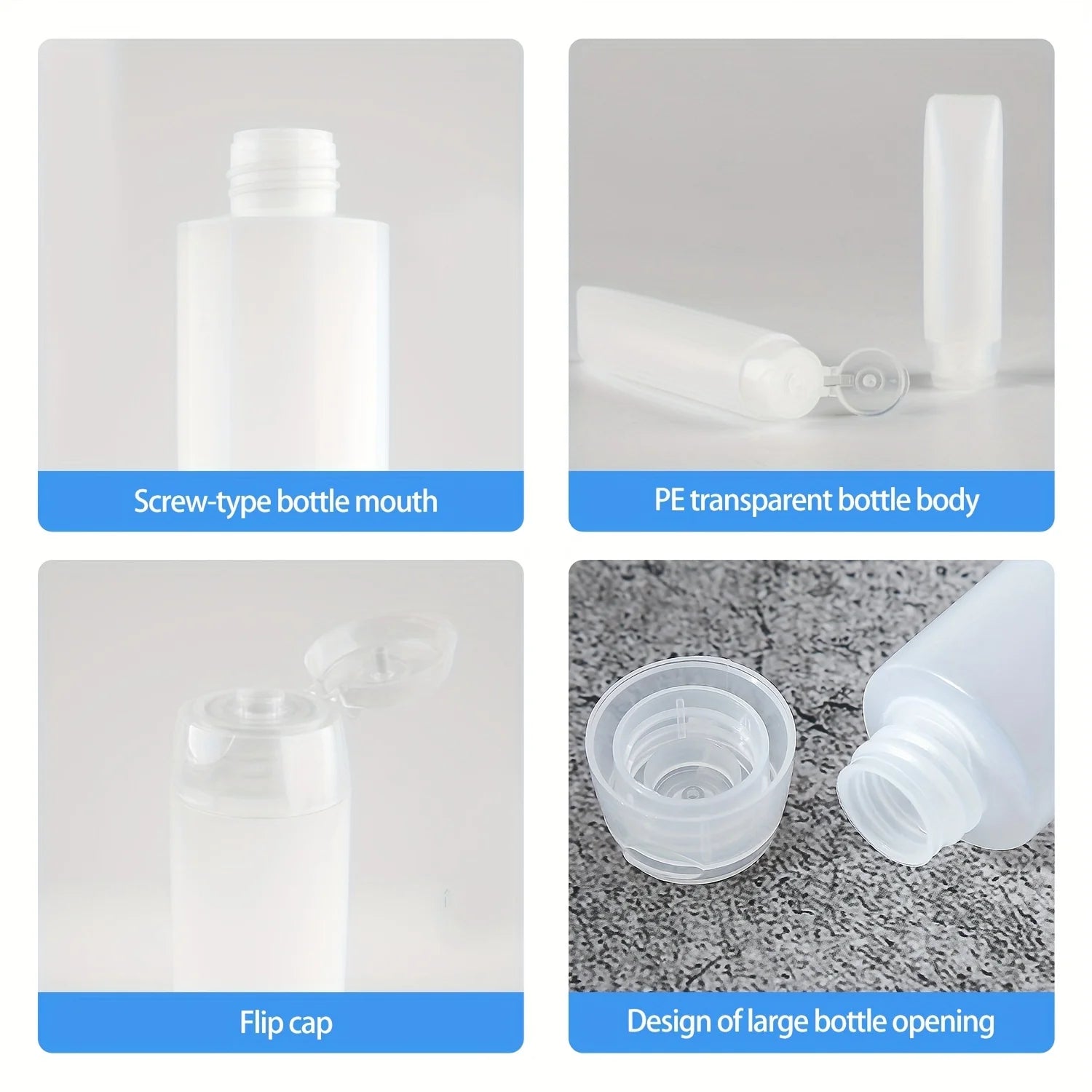 10pcs 30/50ml Empty Refillable Plastic Soft Travel Squeeze Tube Bottles Translucent Cosmetic Containers with Flip Cover Qme