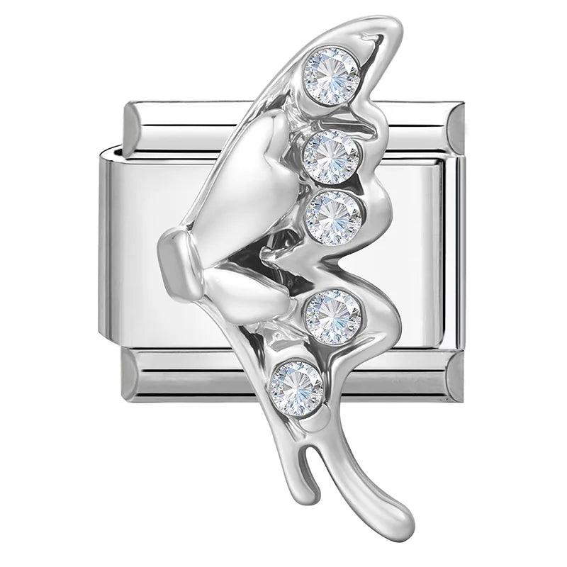 Fashion Love Heart Demon Wing Lovely Cat Elk Bowknot Shiny CZ Italian Links Charm Fit 9mm Stainless Steel Bracelet Making Gifts Qme Style 16