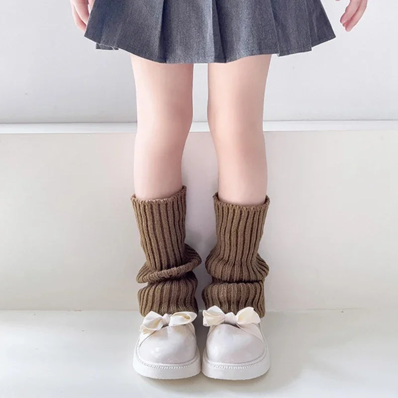 Sweet Girls Candy Color Korean Kids Leg Warmers Knitted Foot Cover Children Solid Autumn Winter Elastic Versatile Elephant Socks Qme A03 28cm or 11.02inch