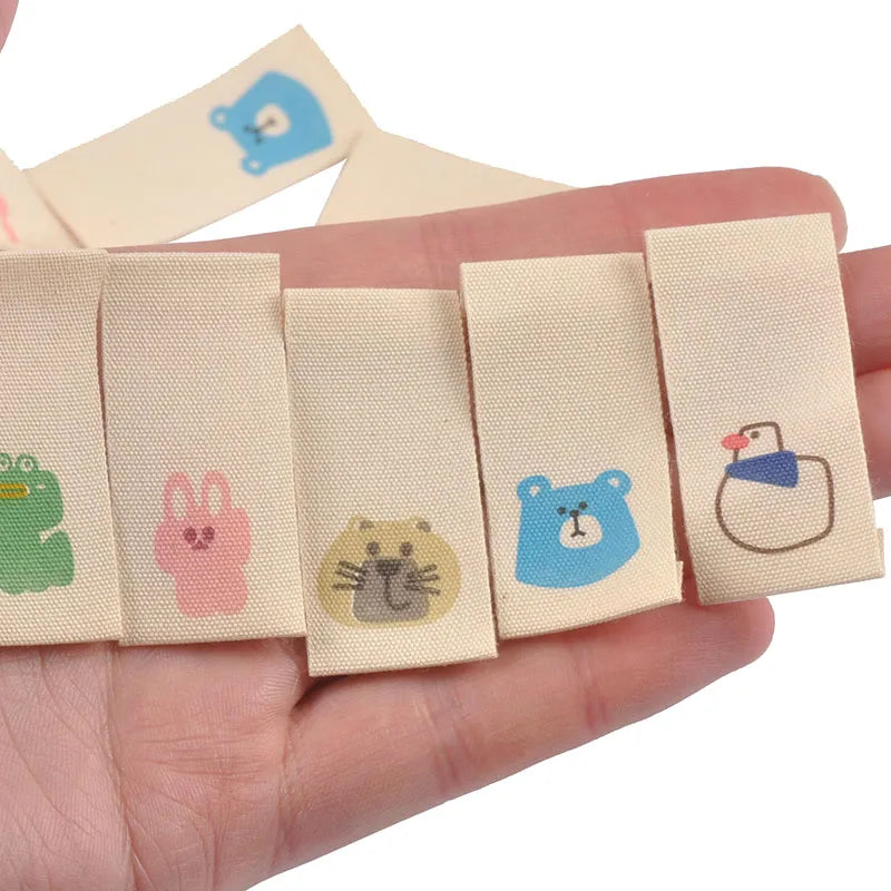 50pcs 20x40mm Cartoon Animals Printed Beige Label DIY Decor Clothes Backpack Supplies Sewing Accessories Handmade Crafts c4147 Qme