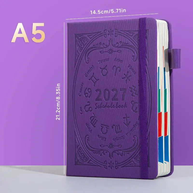 2027 Zodiac Embossed Daily Planner Notebook Elastic Strap Pen Loop Qme A1
