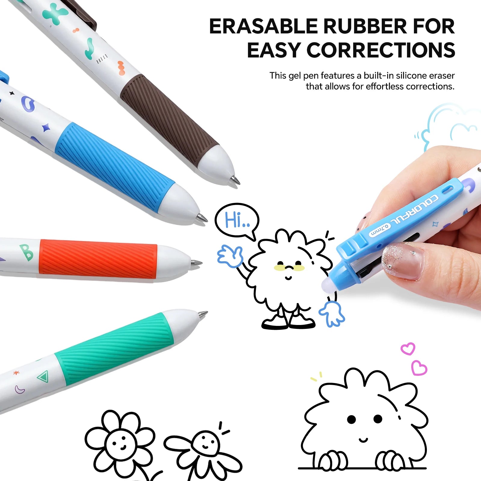 12 Large-Capacity Erasable Gel Pens/ 36-Color , Highlighting & Doodle Pens for Students' Error Notes Qme