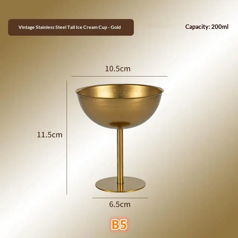 Retro Ice Cream Goblet Stainless Steel Food Grade Dishwasher Safe Qme B5