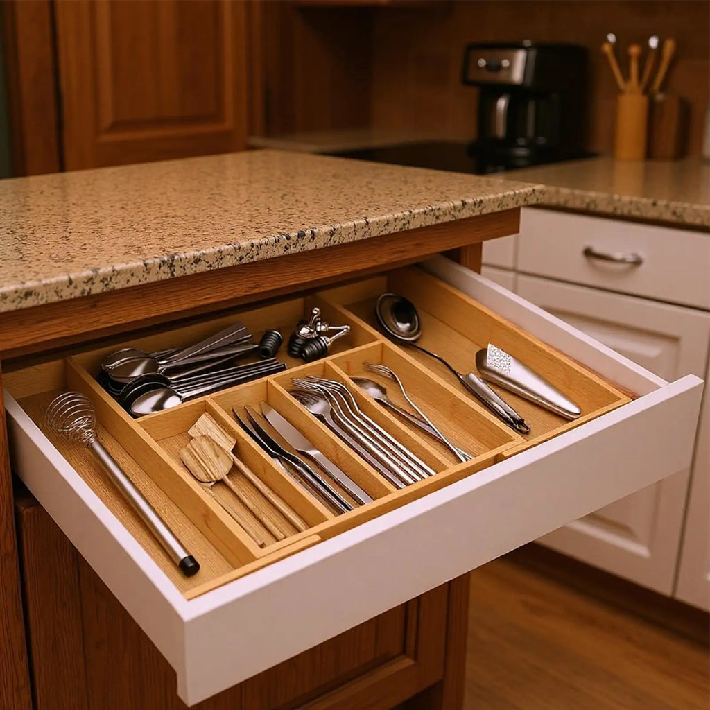 Utensil Drawer Organizer Expandable Multi-Compartment Space Saving Utensil Drawer Organizer Cutlery Tray For Home Bedroom Qme