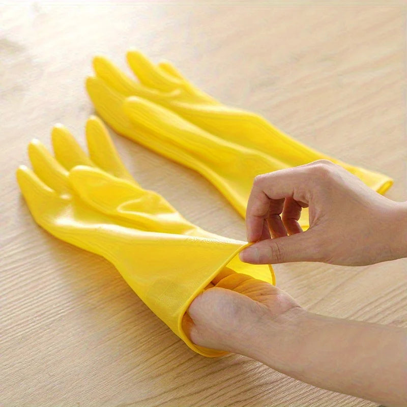 2 pairs of yellow rubber dishwashing gloves - reusable, flexible and durable, suitable for kitchen, bathroom and outdoor cleanin Qme