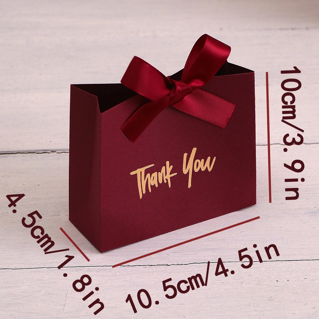 10 Mini Gift Boxes/Gift Bags with Gold Ribbon and Thank You Text Design, Available in Various Colors, Perfect for Wedding Favors, Mother's Day, Father's Day Party Gifts, and Small Gifts, as Well as Birthday, Gender Reveal, Gr Qme