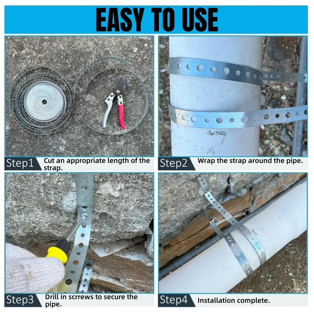 1/3 Roll Galvanized Metal Pipe Straps Bendable Pipe Hanger Straps Porous Metal Fixing Straps for Pipe Support Hanging Connect Qme