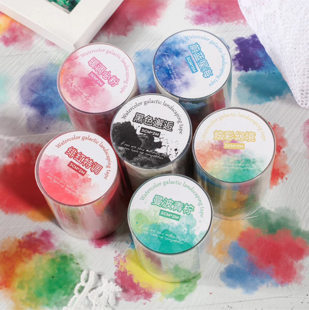 50mm*2m Color Ink PET Masking Tapes Journaling supplies Decorative Adhesive Sticker Scrapbooking Journal Aesthetic Stationery Qme