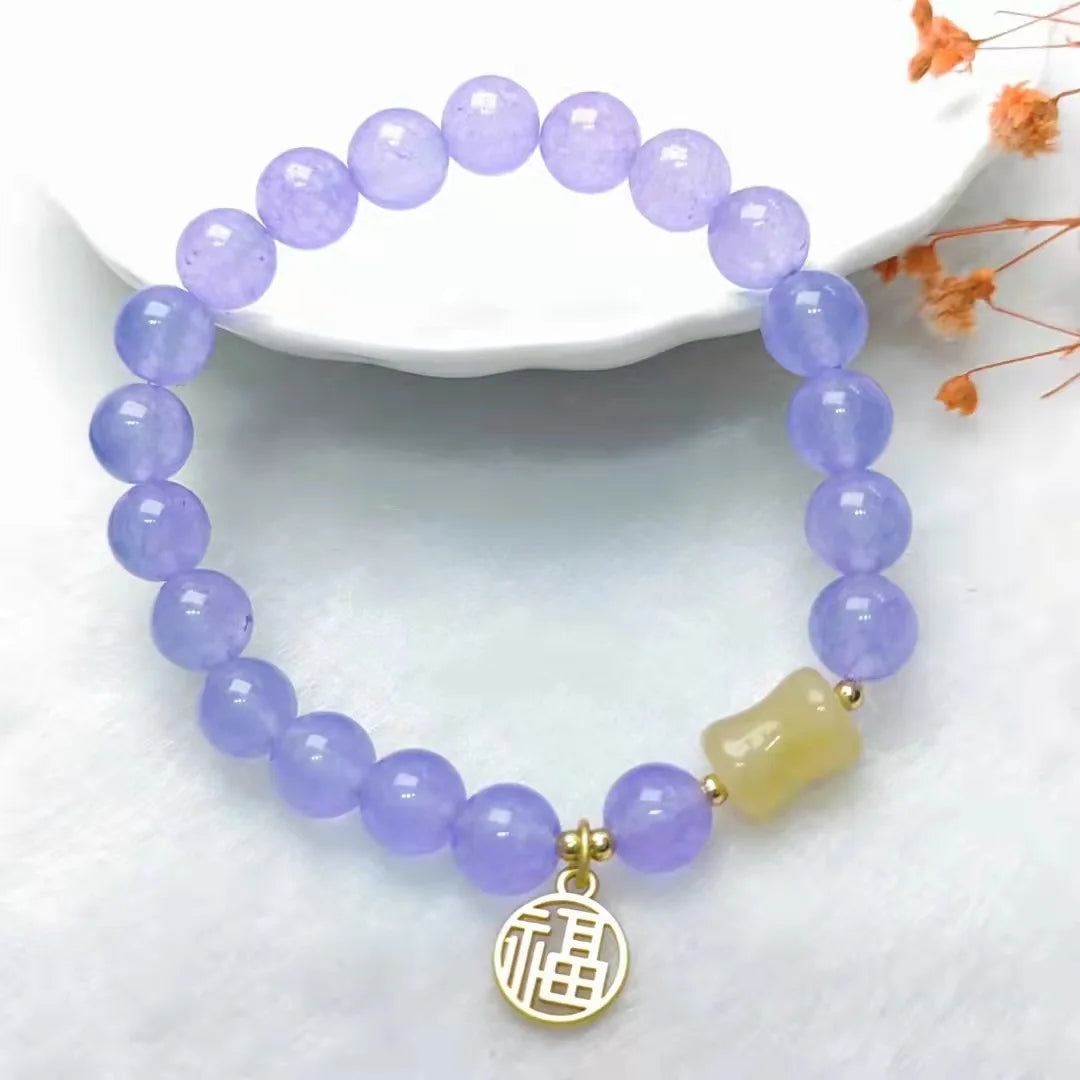 Ins Fu Character Lucky Jade Crystal Antique Bracelet Creative Bohemian National Pendant Bracelet Cute Feminine Fashion Gift Qme violet