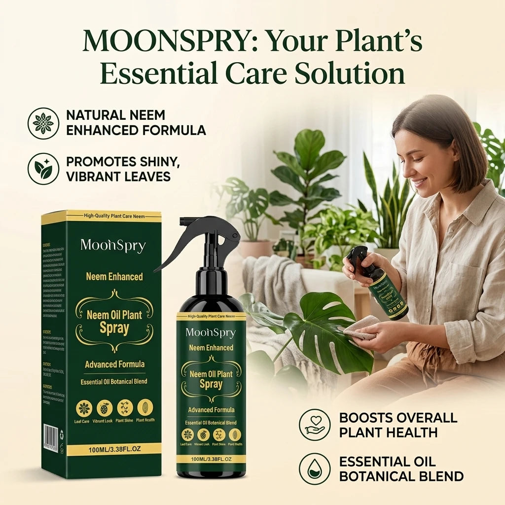 Moonspry Neem Oil Plant Spray Improve Leaf Glossiness Enhance Transparency Advanced Botanical Formula Leaves Nutrient Supplement Qme 3 x 100ML Boxed