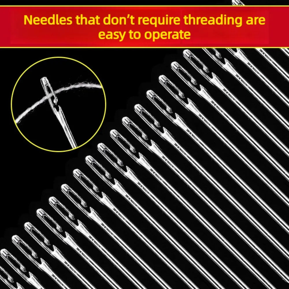 Stainless Steel Self Threading Sewing Needles 12/30 Pcs Elderly Friendly Blind Needles for DIY Stitching Craft Making Qme
