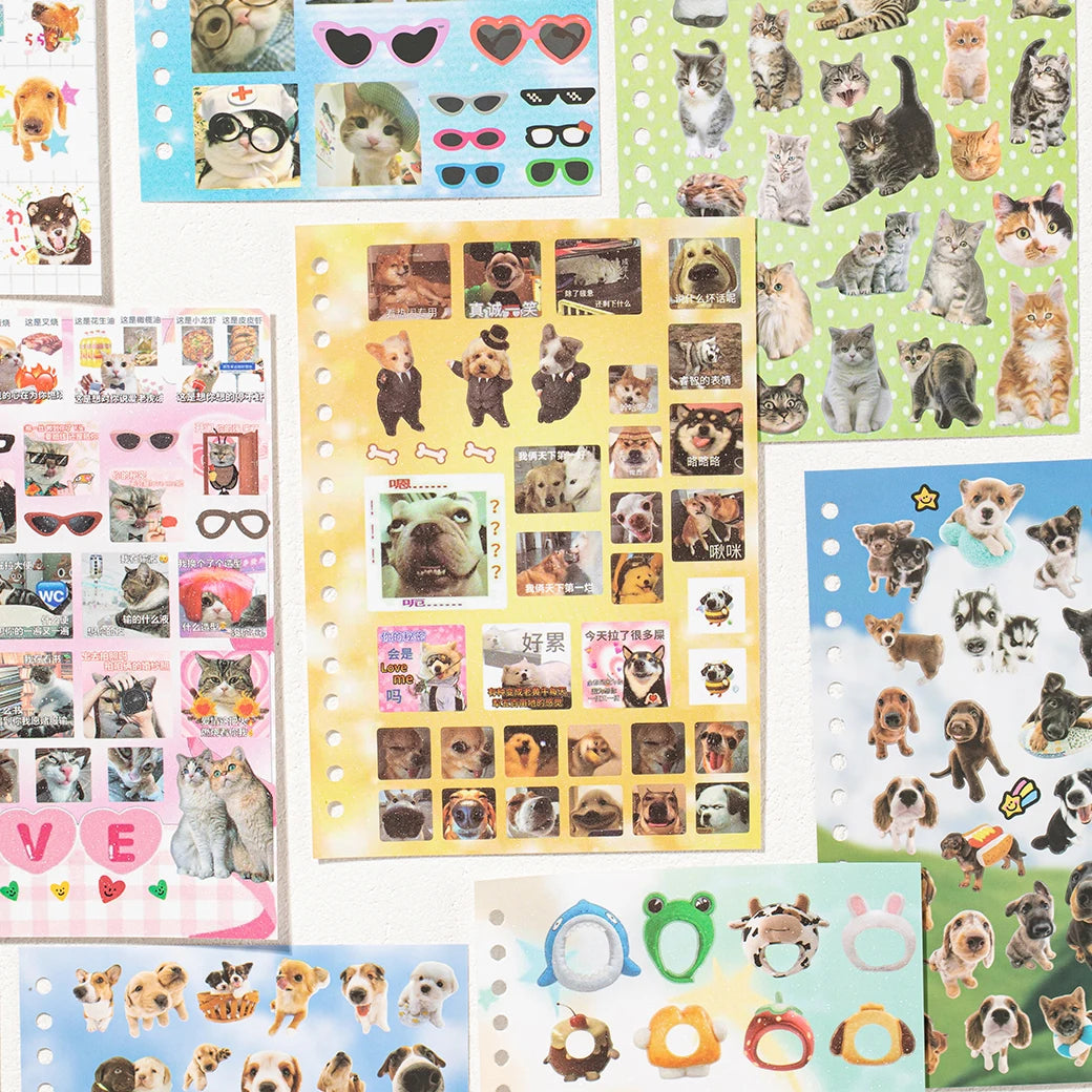 Cute Pets Theme Sticker Book 30 Sheets/Bag with Ring Binding for Scrapbooking DIY Collage Material Background Decoration Qme