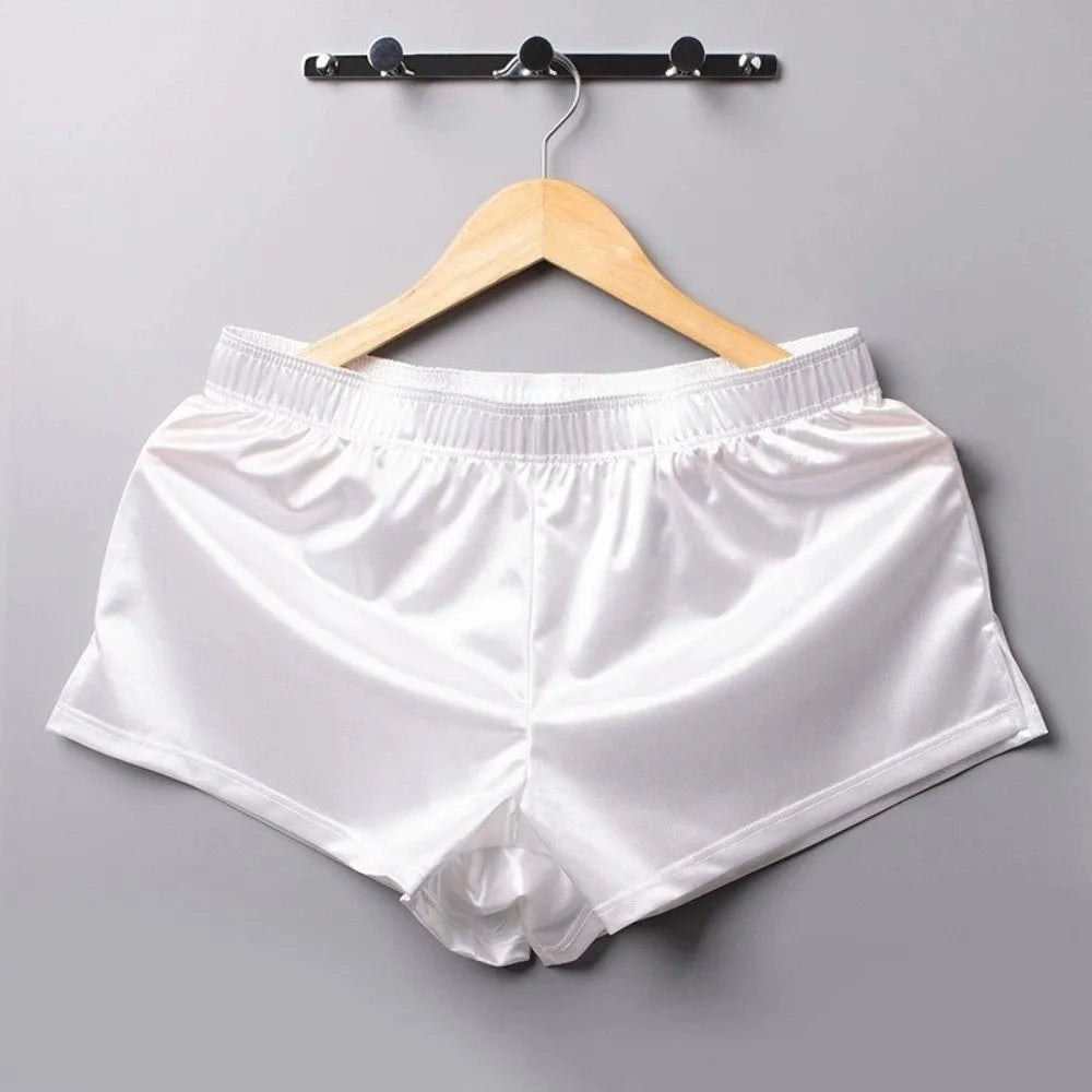 Lounge Bottoms Ice Silk Satin Boxer Shorts Casual Loose Male Panties Qme White M