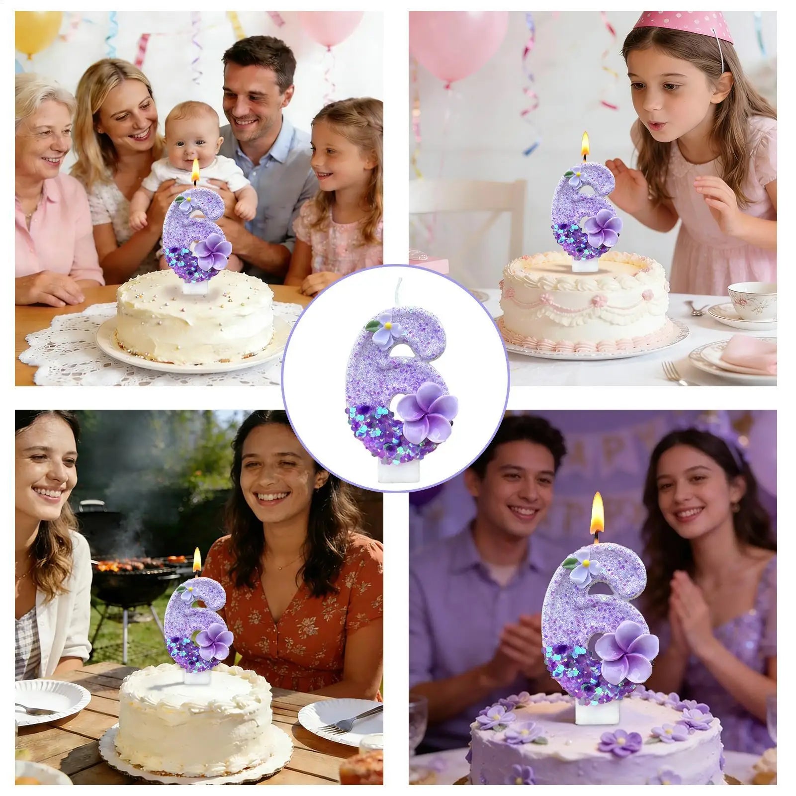 Number Birthday Candles Glitter Sequins Cake Toppers Floral Design Qme