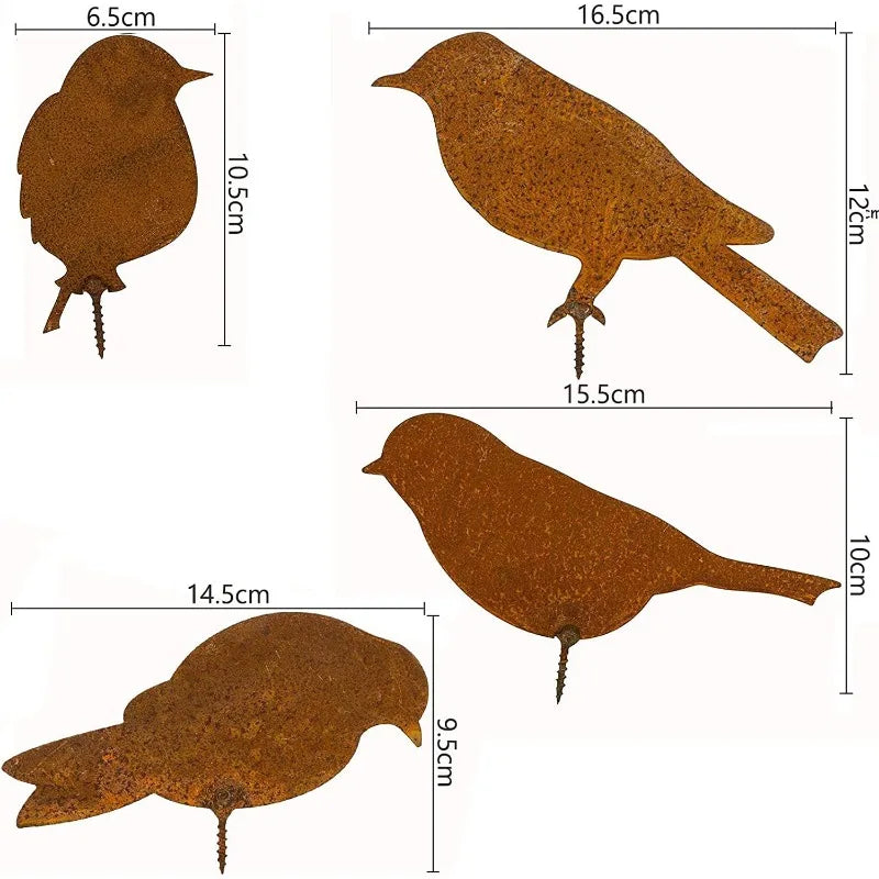 4Pcs Rusty Metal Bird Iron Decoration Outdoor Gardening Bird Shaped Crafts Fence Decor Retro Garden Decorations Birds Wholesale Qme