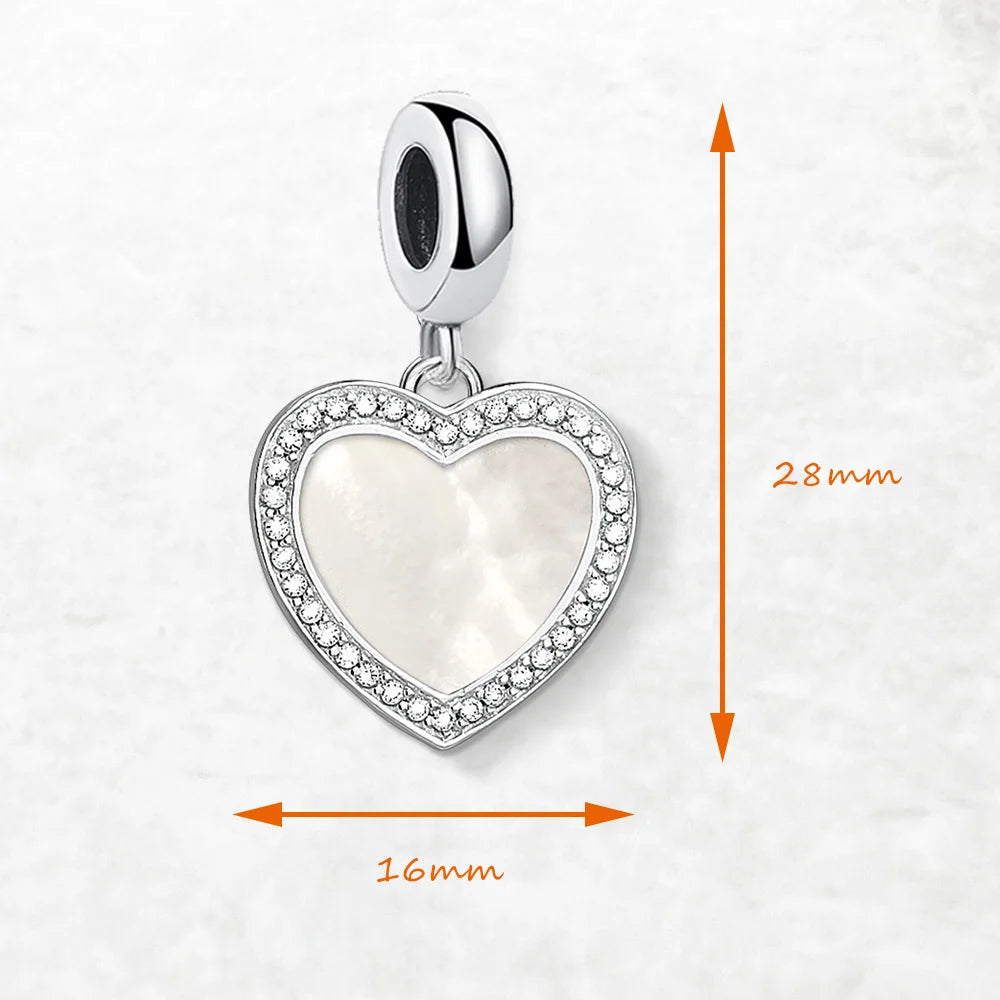 Dangle Charm Pendant Heart with Shell Women Summer Brand New Romantic 925 Sterling Silver Love Gift Qme