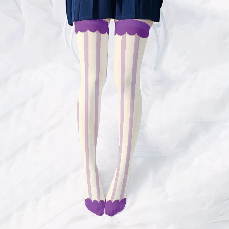 Sweet Cute Loli JK Stockings Fashion Girl 3d Printing Pink Purple Qme style6 One Size
