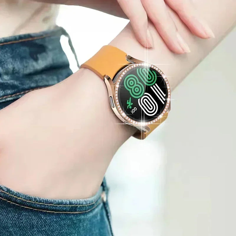 Bling Case for Samsung Galaxy Watch 6 4 Case 40mm 44mm Accessories Fashion Two Rows Diamond bumper Galaxy Watch 5 6 40 mm Cover Qme