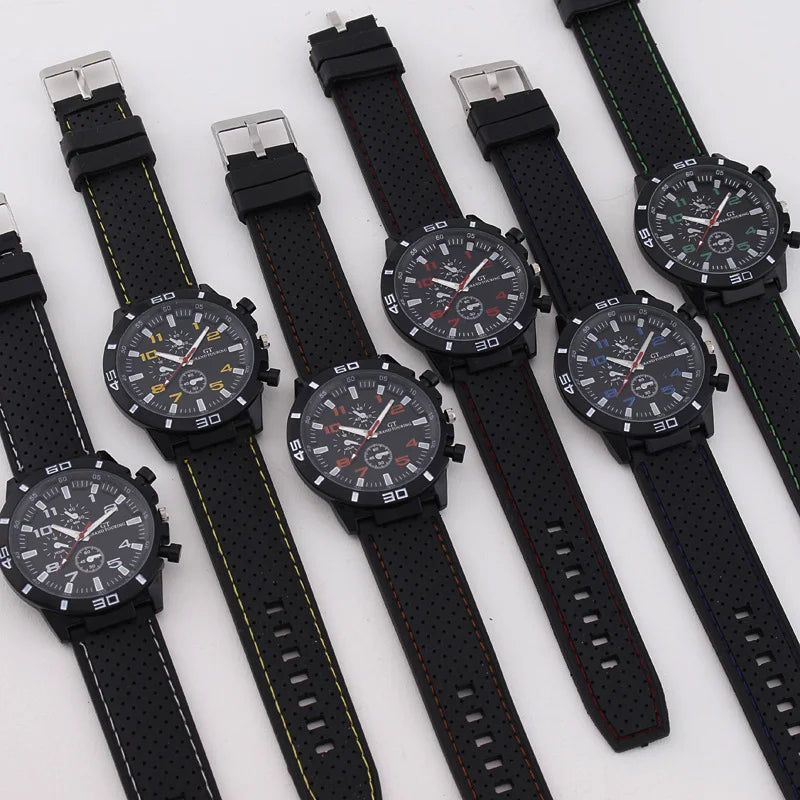 Foreign trade sports three eye silicone strap men's watch men's watch men's watch quartz Qme