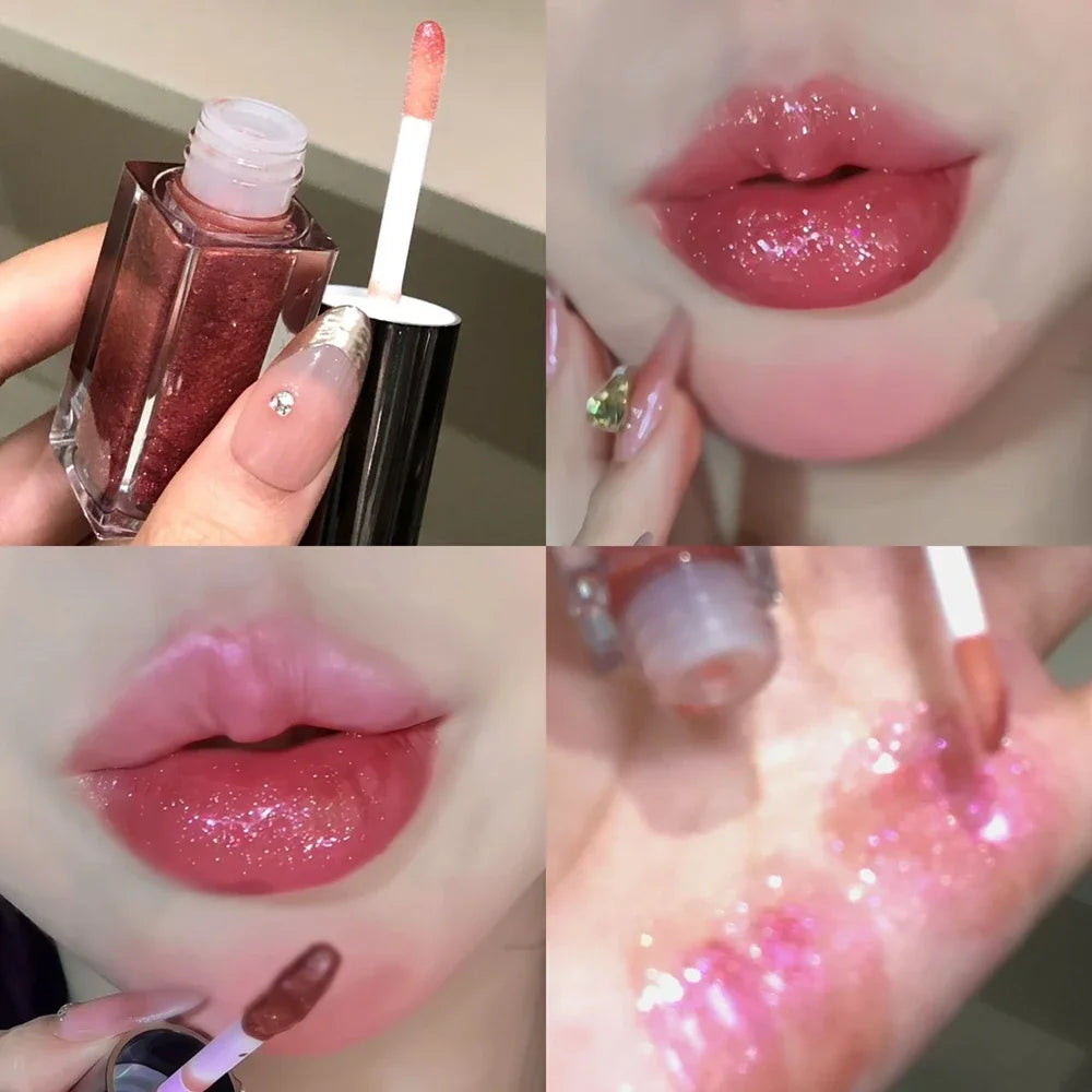  Multichrome Diamond Shimmer Lip Gloss Clear Glitter Metallic Pink Blue Orange Lip Stain Mirror-Shine Gloss 3D Sparkling Lips Qme 06