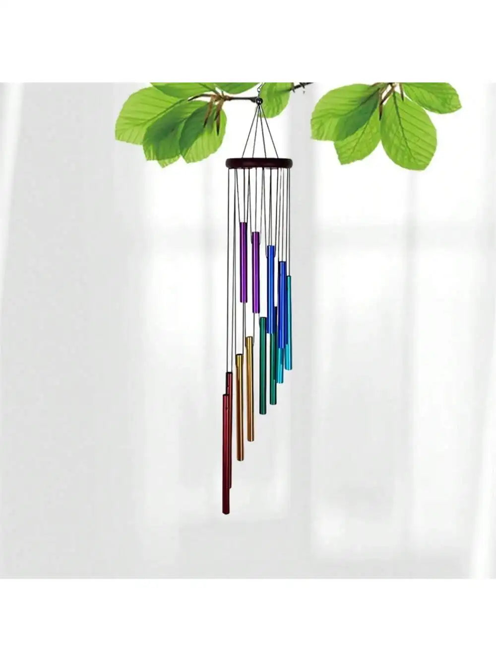 Decor Hanging Metal Wind Chime 12 Silver Aluminum Tube Wooden Music Qme