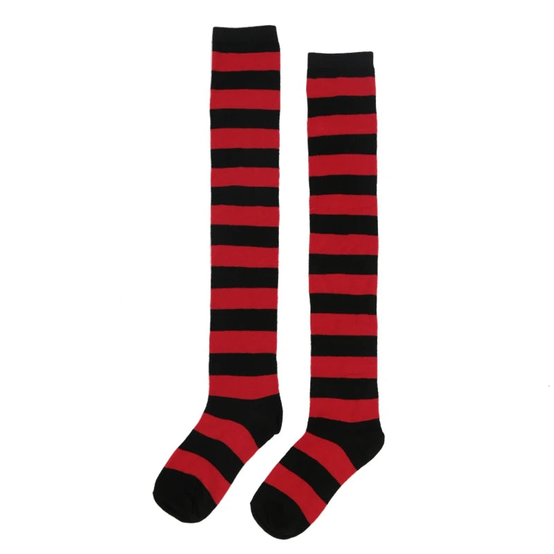 Women Striped Stockings Over Knee Length JK Long Socks Ladies Girls Qme A15 One Size