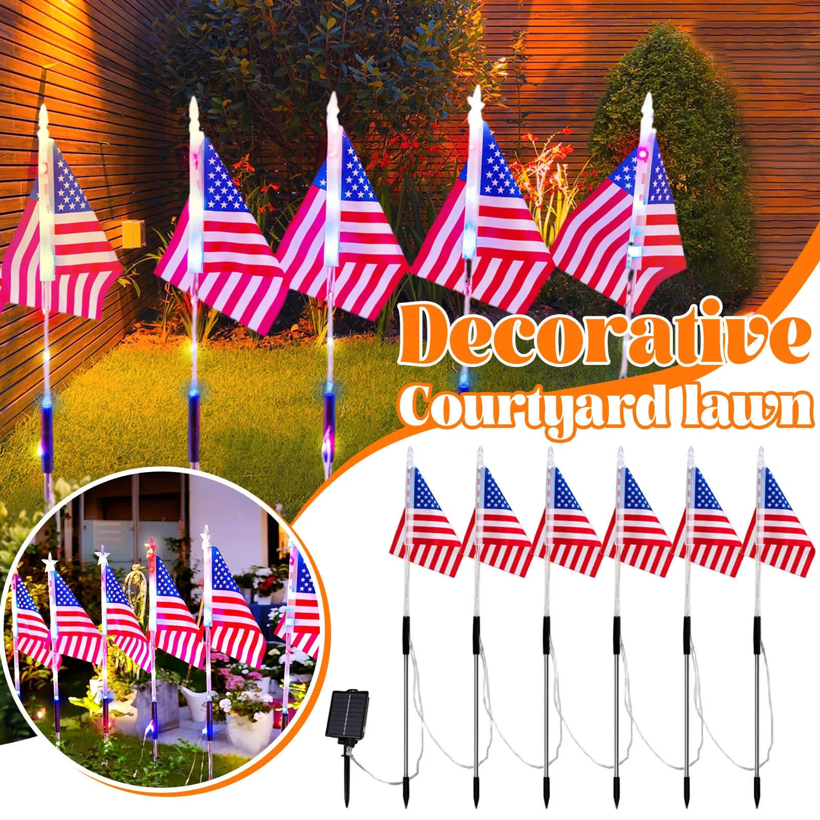 American Flag LED Solar Flag Light for Outdoor Garden Courtyards Decoration Light USA 250th Anniversary Party DIY Decor Qme color