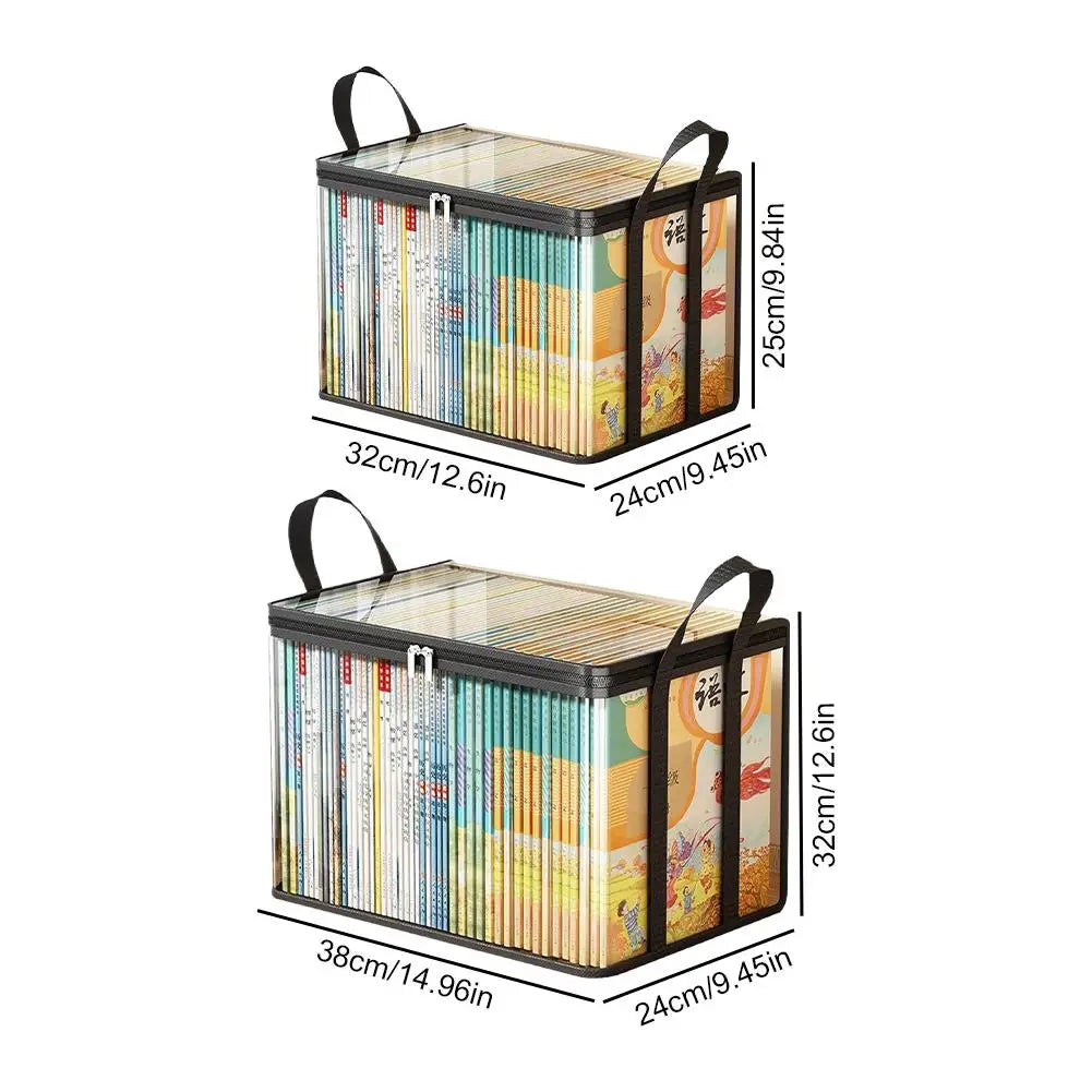 Foldable Waterproof Book Storage Box, Large Capacity Book Organizer for Students Home School Dormitory, Portable PVC Book Bag Qme