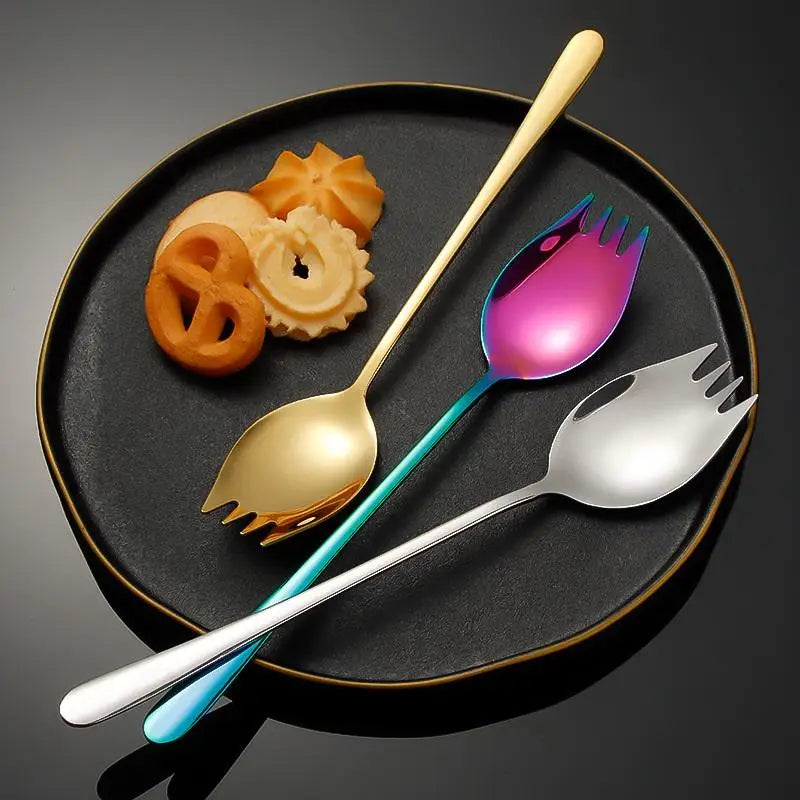 Household Salad Spoon Fruit Fork Soup Portable Cutlery Stainless Qme