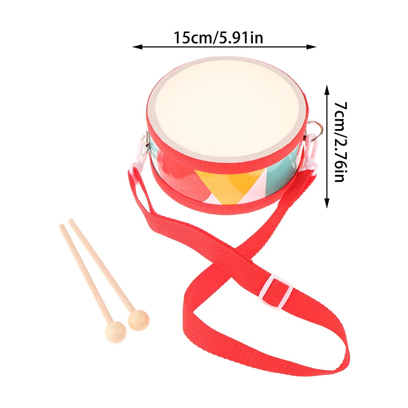 Kids Percussion Drum Wood Toy Carry Strap Music Instrument Teaching Qme