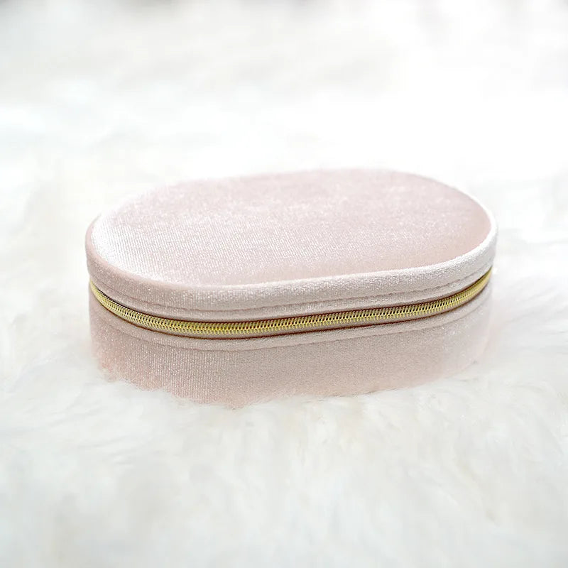 New Arrival Oval-Shaped Velvet Mini Jewelry Box Organizer for Rings Earrings Bracelets Necklace Jewelry Case for Ring Hot Sale Qme Pink 15 10 4.5cm