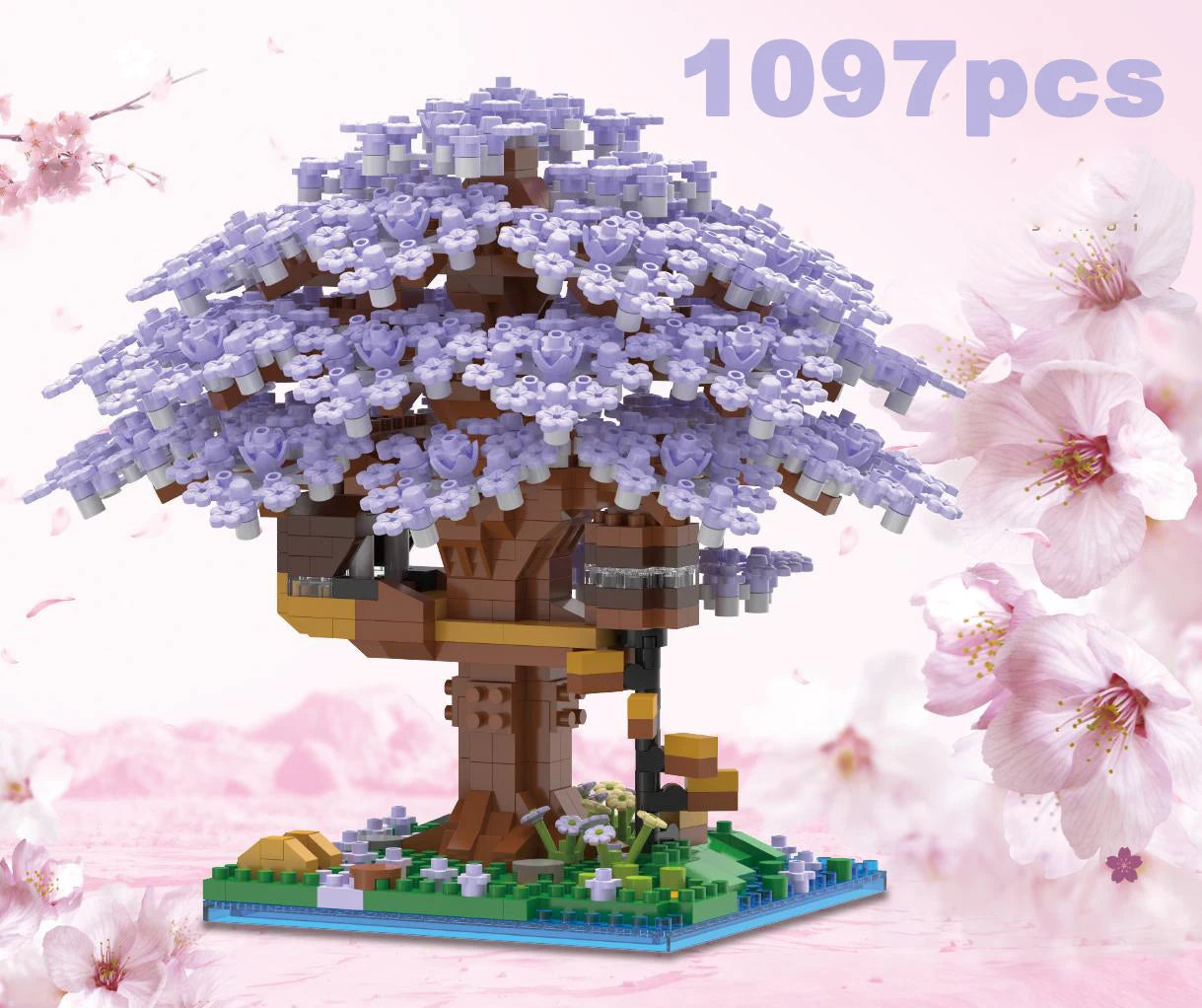 Pink Cherry Tree House Building Micro-particle Building Block Classic Model Girl Boy Difficult Assembly Miniature Blocks Toy Kid Qme purple-small