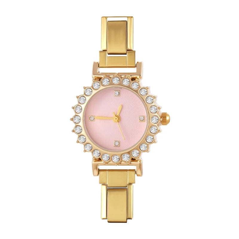 Fashion Women's Stainless Steel Round Shiny Zircon Watch DIY 9mm Width Bracelet Head For Party Friend Birthday DIY Jewelry Gift Qme S 9