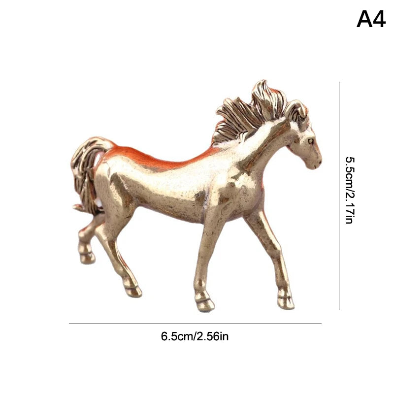 Brass Horse Figurines Chinese New Year Zodiac Horse Ornament Feng Shui Lucky Statue Home Office Desktop Decoration Crafts Qme A4