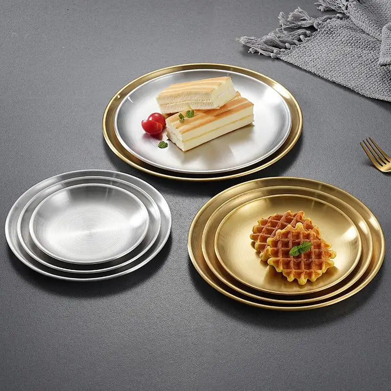 Thickened Stainless Steel Disc Golden Cafe Tray Dining Fruit Meat Qme
