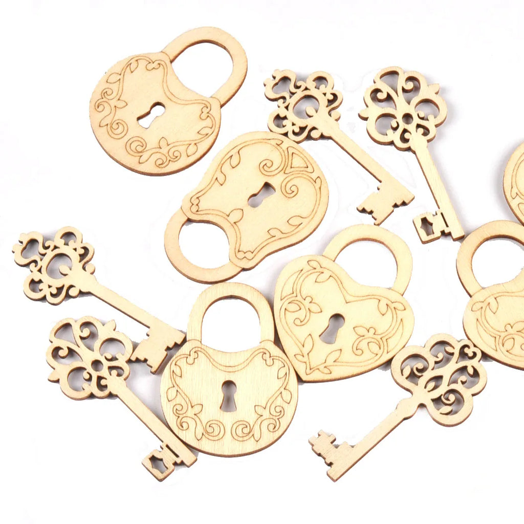 20Pcs 26-55mm Key And Lock Natural Wood Crafts DIY Scrapbooking Wooden Embellishment Handmade Accessories Art Home Decor c4001 Qme